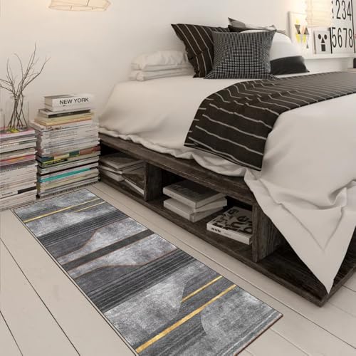 Alfombra de pasillo gris 60x120 cm lavable y moderna de poliéster 3