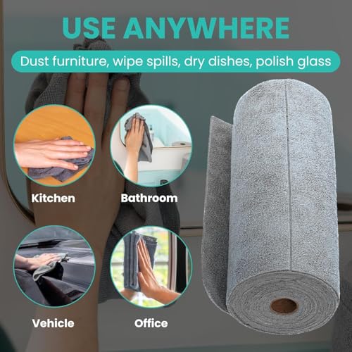 Image of Grey 4Roll Microfiber Cleaning Cloth 80 Sheets 16000+Times Washable&Reusable 10X Cheaper Than Paper Kitchen Towel Soft&Highly Absorbent Tearable Lint-Free,Streak-Free Multipurpose Use for Home