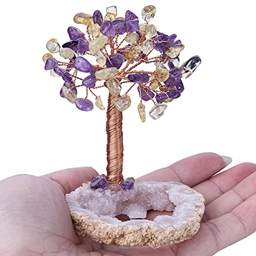 Nupuyai Natural Amethyst & Citrine Healing Crystals Tree of Life with Geode Cluster Base - Image 2