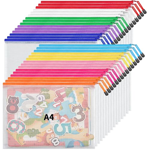 Image of JARLINK A4 Letter Size 30 Pack 10 Colors Zipper Mesh Document Pouch, Mesh Bags for Board Games & Puzzles, Waterproof Document Zipper Pouches for Office School Supplies, Toys, Cosmetics Travel Storage