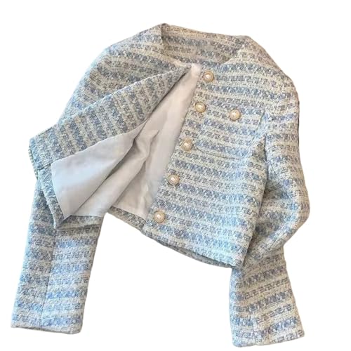 Veste en tweed bleu à boutons perlés pour un look romantique