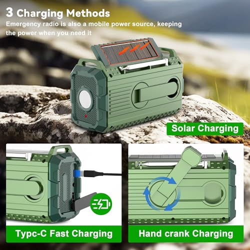 image for Sttfaishen Emergency Weather Radio - AM/FM/NOAA Hand Crank Radio with 