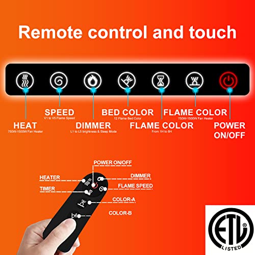 Zionheat Electric Fireplace-50'' Wall Fireplace For Living Room-Fireplace Heater Insert Wall Mounted With Remote Control,Timer,12 Flame Colors,750/150W,Ultra Thin #TOP2