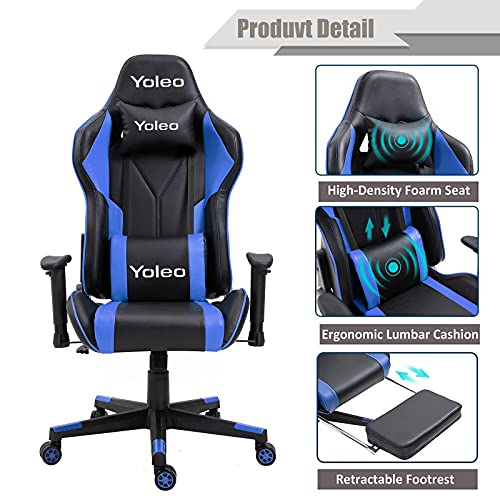 Dripex-Chaise-Gaming-Fauteuil-Gamer-Fauteuil-de-Bureau-Gaming-Professionnel-Chaise-de-bureau-ergonomique-Dossier-Haut-Hauteur-reglable-Charge-Max-136-kg-bleu-avec-repose-pieds