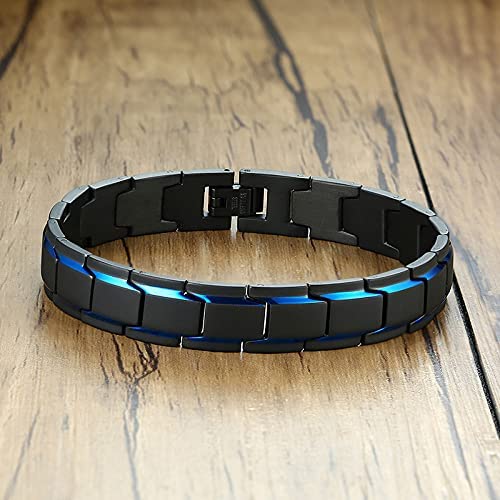 Vnox Mens Stainless Steel Link Bracelet - Elegant Two-Tone Square Link Chain Bracelet For Men Boyfriend Wristband Adjustable,Blue #TOP3