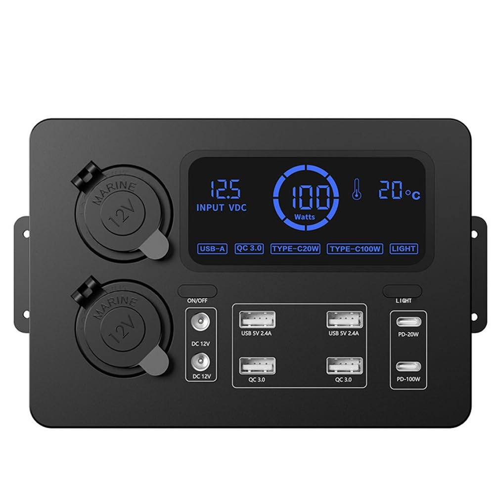 Centro de Control Portátil con Adaptador de Luces LED Mini Power Box con Luces LED 100W para Vehículos Recreativos, Barcos Display Power Box 12V A