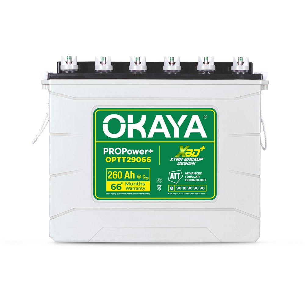 OKAYA PRO Power+ OPTT29066 260Ah Tall Tubular Inverter Battery for Home, Office & Shops with Certified Extra Backup | Spillage Free & Low Maintenance ...