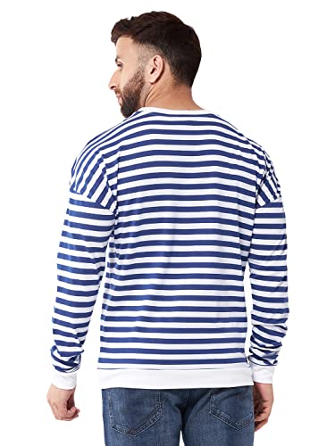 Image of GRITSTONES Men OversizedRound Neck Stripe Drop Shoulder Cotton T-Shirt
