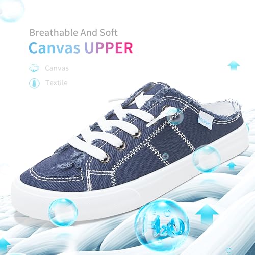 Image of Obtaom Women Canvas Mules Memory Foam Clipper Fashion Sneakers Comfortable Slip-On Mule Backless Holiday Shoes
