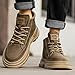 Men's fashionable short boots - thick-soled, high-top, lace-up work shoes - with added insulation for warmth, comfortable and soft. Suitable for daily wear and outdoor activities. (KHAKI-PLUSH,9.5)