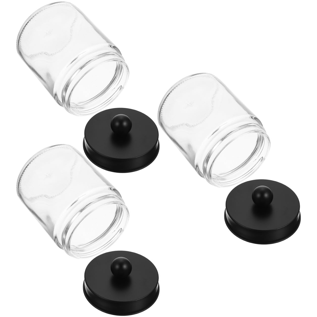 3 Stück Wattestäbchenhalter aus Edelstahl mit Schwarzem Deckel Transparentem Glas Luftdicht und Leicht für Badezimmerzubehör und Aufbewahrung im Bad