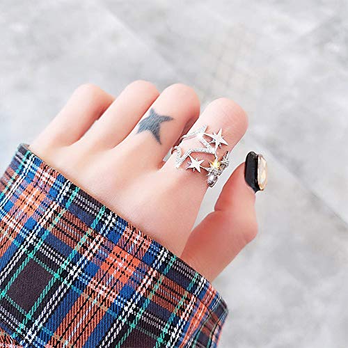 Aimimier Cubic Zirconia Star Ring Sparkling Hollow Crystal Star Index Joint Knuckle Ring Wedding Jewelry for Women(Silver)2