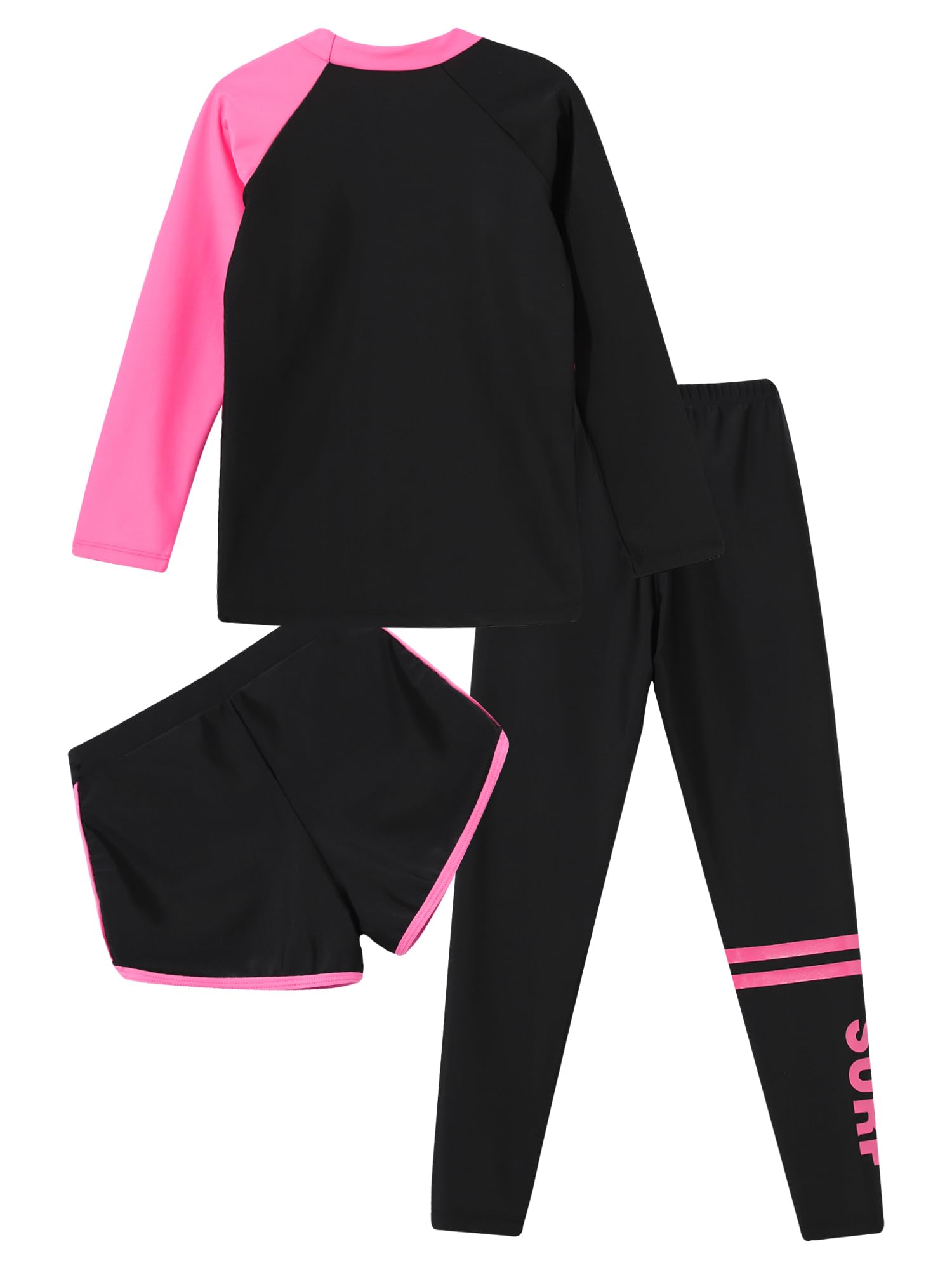 TiaoBug Jungen 3 Teillig Badeanzug Ganzkörper Schwimmanzug mit Sonnenschutz Rashguard Neoprenanzug Lange Ärmel T-Shirt mit Lange Hose Badeshorts