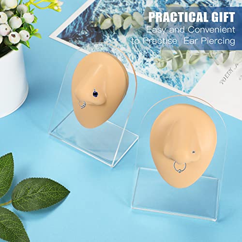 2 Pcs Silicone Nose Model Fake Rubber Nose Realistic Flexible Soft Body Part Displays for Piercing Practice Training Jewelry Display Practicing Suture Mannequin Teaching Tool with Acrylic Stand