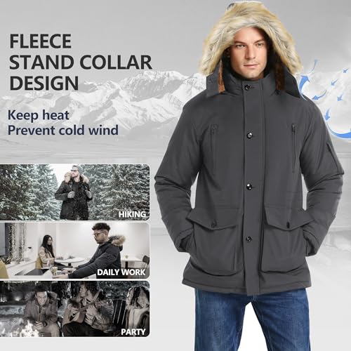 Image of JYG Men's Winter Thicken Coat Warm Puffer Parka Jacket with Faux Fur Removable Hood