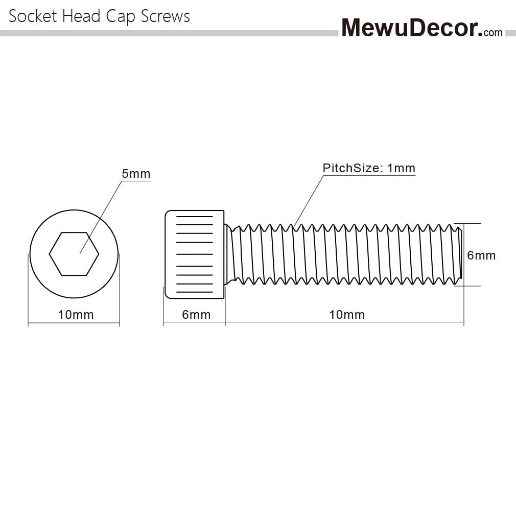 MewuDecor M6-1.0 x 10mm Socket Head Cap Screws Metric, Allen Socket Drive, Stainless Steel 18-8 (304), Full Thread, Bright Finish, Machine Thread, Pack of 40
