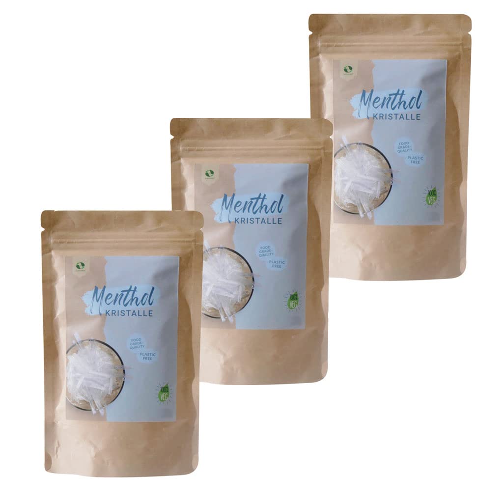 Cristaux menthol de qualité alimentaire 100 % pure huile de menthe dans un sac en papier kraft (plastique gratuit) 3 x 100 g