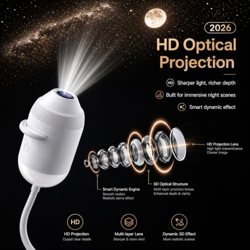 2026 Hd Smart Dynamic 5d Holographic Night Light Projector, Plug and Play Hd Star Projector, 360° Adjustable Galaxy and Ocean Projectors for Bedroom Ceiling (12 Projection Films) - Image 5
