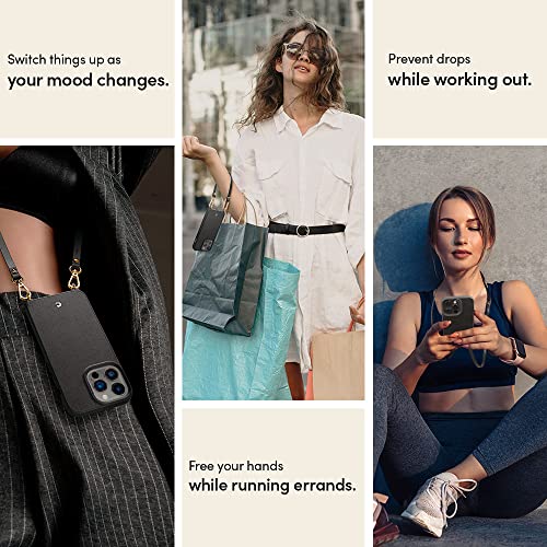 Image of Spigen Cyrill Classic Charm | iPhone 13 Pro Case | Crossbody Lanyard Strap iPhone 13 Pro Back Cover | Faux Leather+TPU+PC - Black