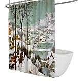FEIPUHOME Art Berühmte Gemälde Drucke Duschvorhang Jäger im Schnee (Winter) Muster Badezimmer Duschvorhänge mit Haken Wasserdichter Stoff 120 x 200 cm