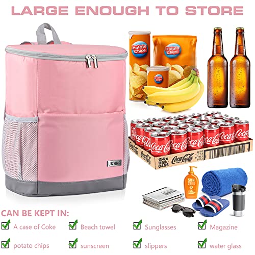 Insulated Cooler Backpack Outdoor - Leak Proof Backpack Cooler 30 Cans, Waterproof Lightweight Cooler Bag For 12H Hot/Cold Retention - Portable Soft Cooler For Travel, Camping, Beach, Lunch-Pink #TOP2