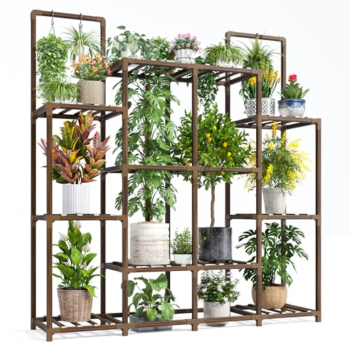 EnHomee Plant Stand Indoor Tall Plant Stand Outdoor Large Wood Plant Shelf Indoor for 14 Pots Plants,4-tiers Plant Holder for Patio Living Room Gardening Balcony 44.8" Wx47.2 Hx11.78 D