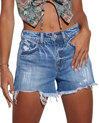 Image of CHICZONE Womens Mid-High Waisted Stretchy Denim Jean Shorts