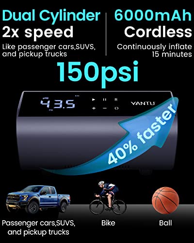 Yantu Cordless Tire Inflator Portable Air Compressor Air Pump For Car Tires,Tire Pump Battery Powered, Dual Cylinder 2X Inflation,Tire Pressure Gauge With 8.3Inch Digital Screen For Bicycle/Pickup/Suv #TOP1