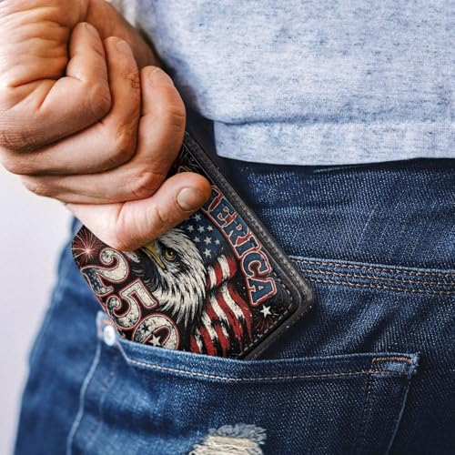 Image of Coldinair America 250 Years Eagle Leather Wallets for Boys 6-12 Bifold Wallet for Teen Boys,Cool Credit Card Cash Id Holder Rfid Blocking Small Wallets with Coin Pocket