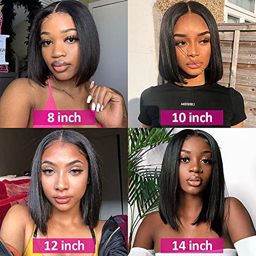Pizazz-Short-Bob-Lace-Front-Human-Hair-Wigs-For-Women-Pre-Plucked-14inch-150-Density-Brazilian-Straight-T-Part-Lace-Front-HD-Transparent-Wigs-with-Baby-Hair