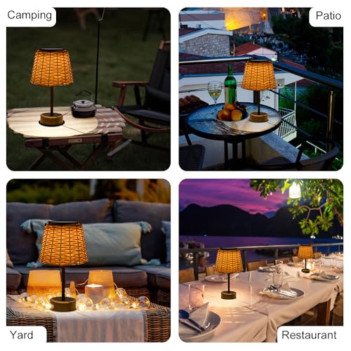 Livinlarge Solar Table Lamps For Outside,Handmade Rattan Woven Led Desk Outdoor Lamp Waterproof Boho Decoration For Garden,Yard,Patio,Porch,Trees,Lawn,Pathway thumb #3