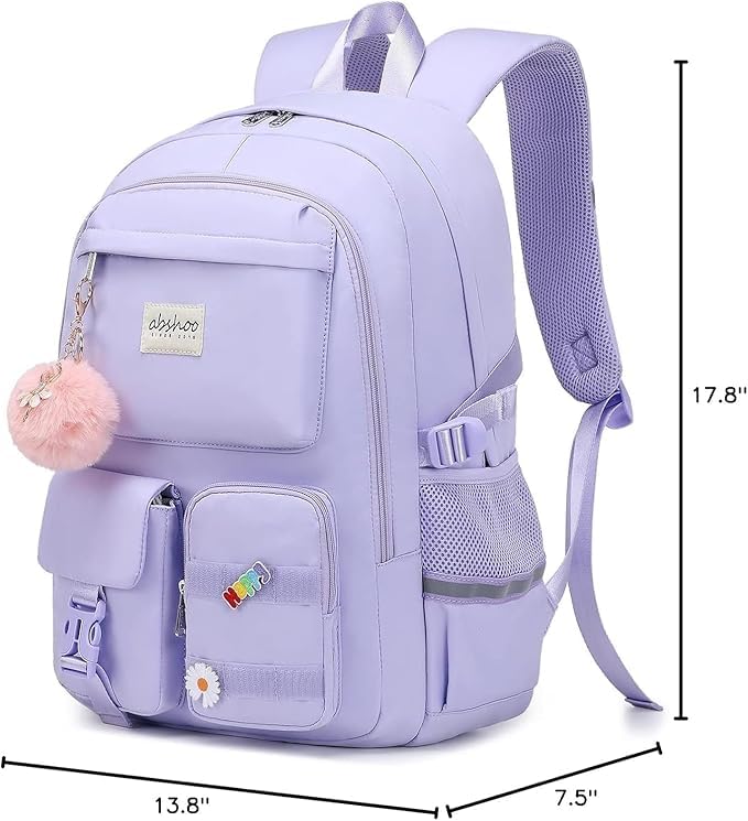 Image of Girls School Backpack with Small Zipper Pouch Fashion Nylon Backpack Multi Compartment Large Capacity Bag with Padded Shoulder Straps & Handle for School Travel Camping College