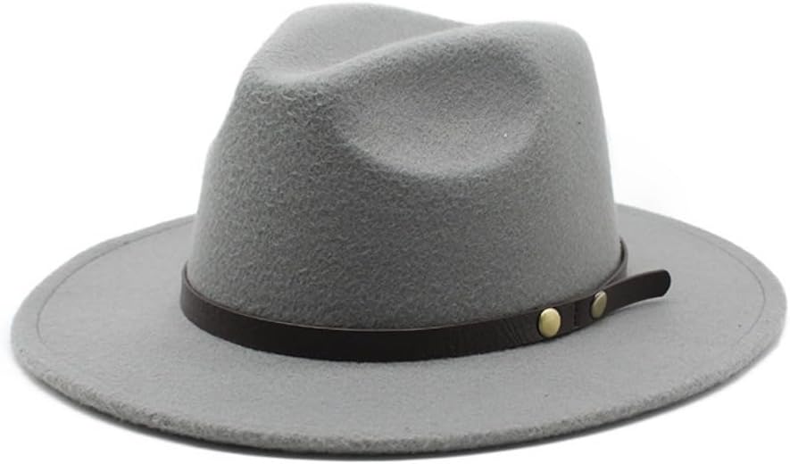 Classic Wool Fedora Hat with Leather Band, Wide Brim, Black