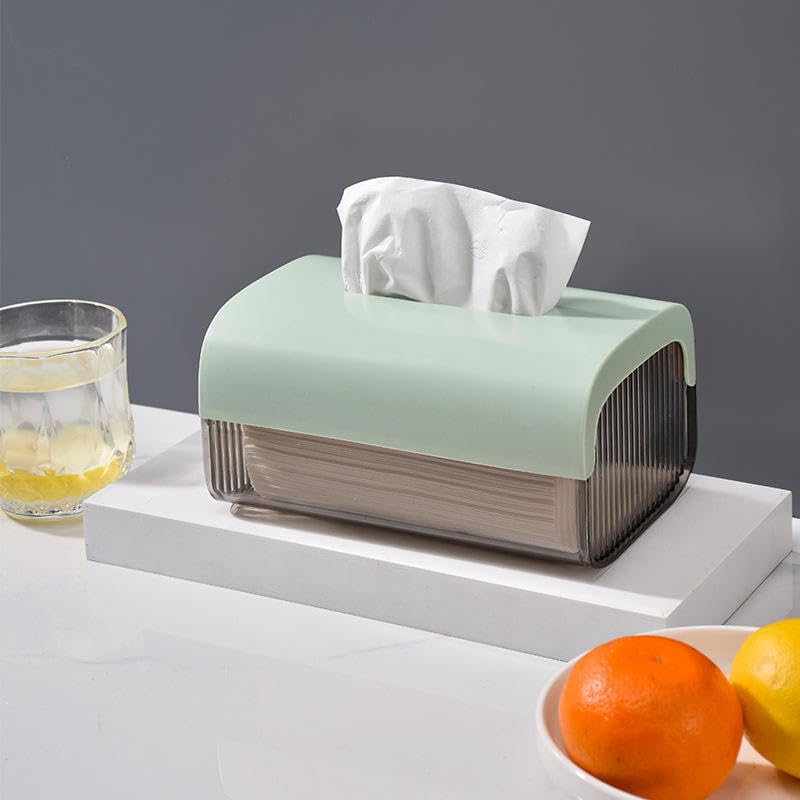 Image of oddpod Vue Desktop & Wall Mount Tissue Storage Box with Telescopic Spring /Facial Napkin Holder & Dispenser for Home, Office, Countertop, Car, Hotel, and Institutions - Smoky Mint