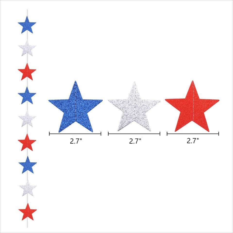 Miniatura 3 de JEYE Guirnalda de estrellas patrióticas para colgar en color rojo, plateado y azul, decoración para colgar en banderines de papel con estrellas