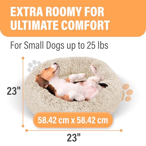 Active Pets Premium Small Donut Dog Bed, Fits Up to 45 lbs, Machine Washable Cushion, Plush Long Pile Faux Fur Fabric, Portable Beige Pet Bed Furniture for Puppies Adult Canines & Cats by Active Pets - Image 3