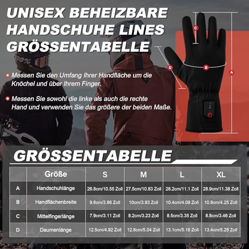 Dr.warm Beheizbare Handschuhe für Herren Damen, Beheizte Winterhandschuhe Dünn Handschuhe mit Heizung, mit TYP C Ladeanschluss für Fahrrad, Walking, Camping, Wandern, Size L