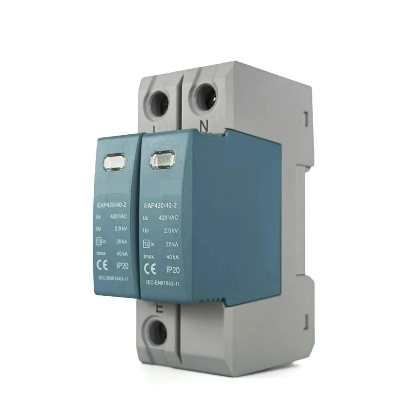 Surge Protector 2P 20KA-40KA, AC75V-AC420V Casa 220V, Scaricatore T2, installazione su guida DIN (AC 420V)
