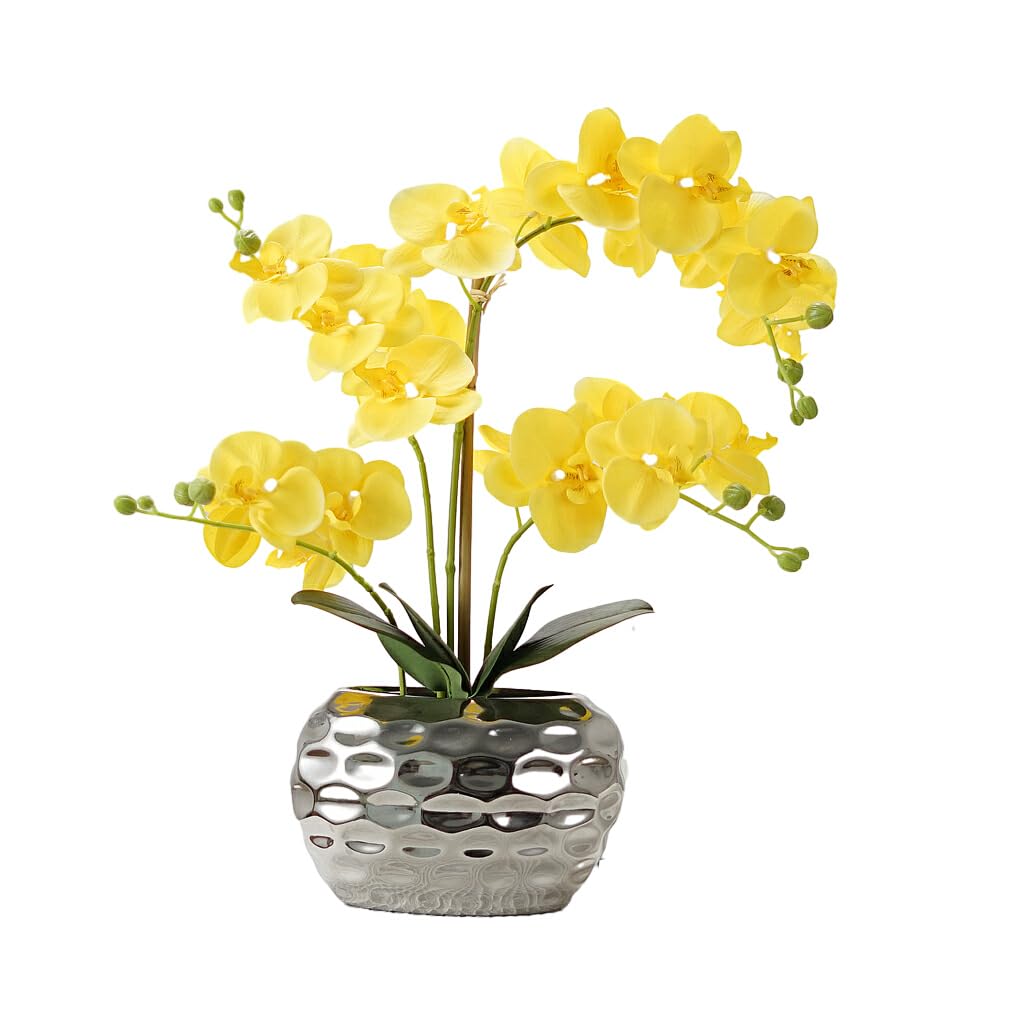 QOKLIYUI Künstliche Orchidee im Topf, realistisches Aussehen und breite Anwendungsmöglichkeiten. Künstliche Blumen zur Dekoration, künstliche Blumen, Gelb
