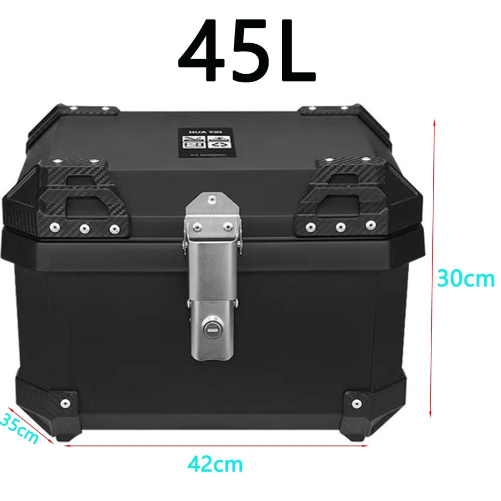 NILZA Maleta Moto 45L Impermeable Baul para Moto, Baúl De Moto Top Case Scooter con Placa De Montaje Baúl Moto, Maletero Moto para Casco Equipaje (Color : Black+Sticker 4)