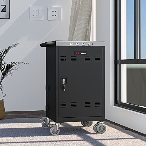 30 Device Mobile Charging Cart For Ipads,Chromebooks,Tablets Laptop & Netbooks,Chromebook Charging Station Cart With Extra Plugboard,Screen Up To 17",Front&Back Access Locking Cabinet Black(Upgraded) #TOP1