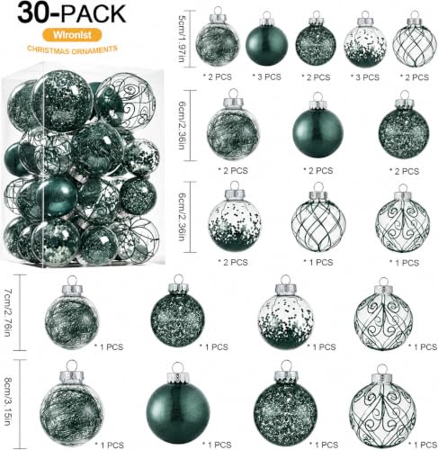 Wironlst Christmas Ball Ornaments Shatterproof Clear Large Plastic Hanging Ball Decorative Baubles Set with Stuffed Delicate Decorations (Multi-Siz, Dark Green) - image 2