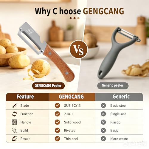 Image of MultiFunctional Vegetable Peeler, Non-Slip Wooden Handle with Sharp Stainless Steel Blade, Built-in Bottle Opener - Perfect Kitchen Peeler For Veggie, Fruit, Potato, Carrot, Apple