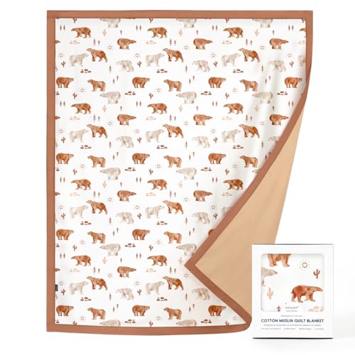 Image of GRSSDER Cotton Muslin Quilt Blanket - Silky Soft and Breathable Kids' Throw Blanket, Oversized Muslin Blankets for Newborns, Toddlers & Kids, 6 Layers Reversible Design for All Seasons, 55 inch x 69 inch