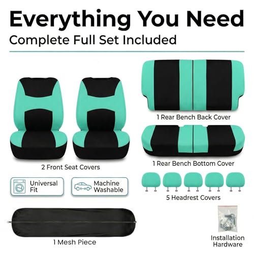 Image of FH Group Car Seat Covers Rear Set Cloth - Universal Fit Automotive Seat Covers, Low Back Front Seat Covers, Solid Back Seat Cover, Washable Car Seat Cover for SUV, Sedan and Van Mint