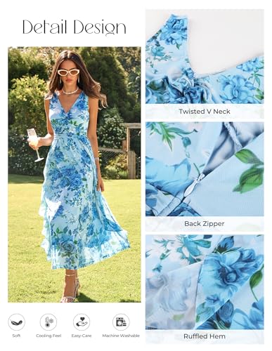Image of GRACE KARIN Women's Summer Sleeveless Floral Maxi Dress V Neck Formal Wedding Guest Dress A Line Beach Vacation Clothes