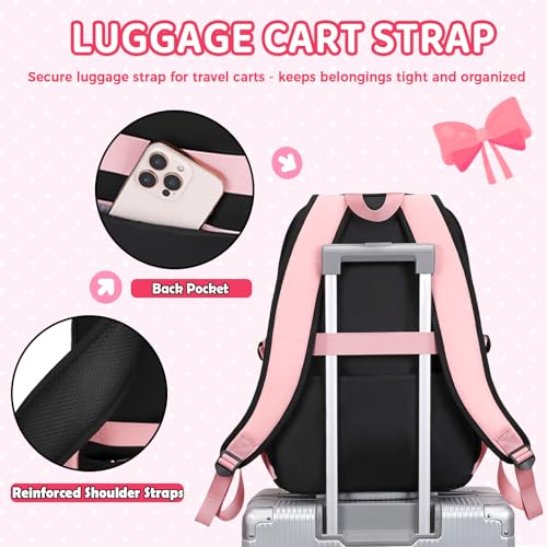 3pcs Cute Aesthetic Girls Backpack with Lunch Box Pencil Case Set, Elementary Middle High School Student Book Bag for Kids Teens, Large Capacity Kawaii Preppy Bow Tie Bookbag 7