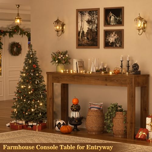 Image of Armocity Console Table, 47 inch Farmhouse Wood Entryway Table, Sofa Tables Narrow Long Behind Couch, Entry Table for Entrance, Hallway, Living Room, Brown Oak