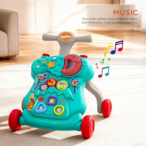 Image of Baybee Lilo Baby Walker for Kids, Baby Push Walker with Music, Rotating Gears & Grip Handle | Activity Kids Walker for Baby Toddlers | Walkers for 0 to 2 Years Boy Girl (Teal Green)