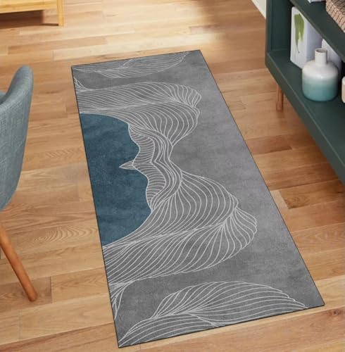 Alfombra de pasillo antideslizante lavable con diseño moderno abstracto gris 2